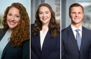 Peyton Hildebrand of the Rogers office of Mitchell Williams Selig Gates & Woodyard and Savannah Johnston and Austin Reed of the firm's Little Rock office.