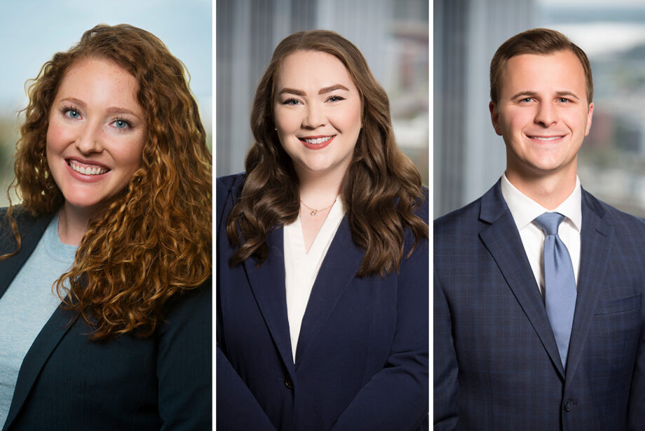 Peyton Hildebrand of the Rogers office of Mitchell Williams Selig Gates & Woodyard and Savannah Johnston and Austin Reed of the firm's Little Rock office.