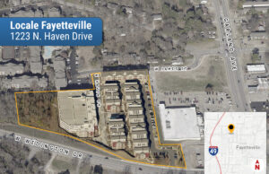 The Locale Fayetteville apartment project near the corner of Wedington Drive and Garland Avenue in Fayetteville. (Parcel lines are approximate and shown for illustration only.)
