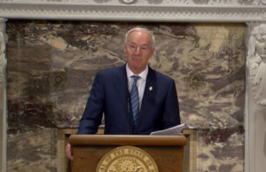 Arkansas Gov. Asa Hutchinson announces on Nov. 4, 2021 that that the state will file a legal challenge to President Joe Biden's workplace vaccine mandate.&nbsp;