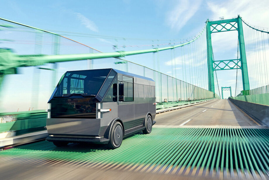 One of Canoo's&nbsp;all-electric multi-purpose delivery vehicles, which the company announced in December 2020. It said the vehicle would start at about $33,000.