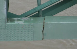 A fracture in the Interstate 40 bridge connecting Arkansas and Memphis. The fracture led to the closure of the bridge for several months in 2021.&nbsp;