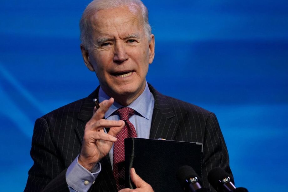 President-elect Joe Biden addressing the nation from Wilmington, Delaware on Jan.11, 2021.