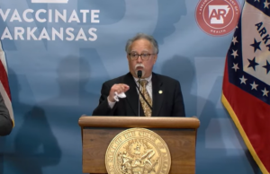 Arkansas Secretary of Health Dr. Jose Romero discusses the state's expanded booster shot eligibility during a news conference on Nov. 15, 2021.&nbsp;