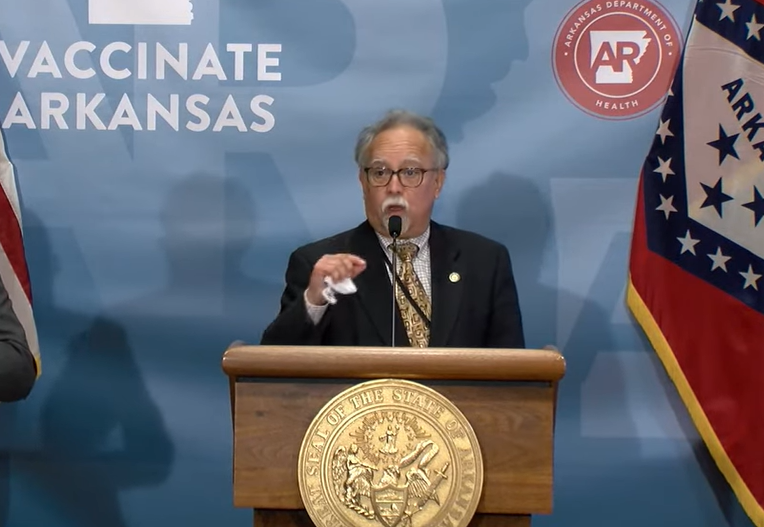 Arkansas Secretary of Health Dr. Jose Romero discusses the state's expanded booster shot eligibility during a news conference on Nov. 15, 2021.&nbsp;