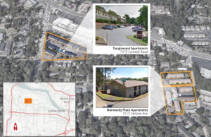 A total of 171 apartment units in midtown Little Rock was purchased by affiliates of Think Multifamily. | (Parcel lines are approximate and shown for illustration only.)