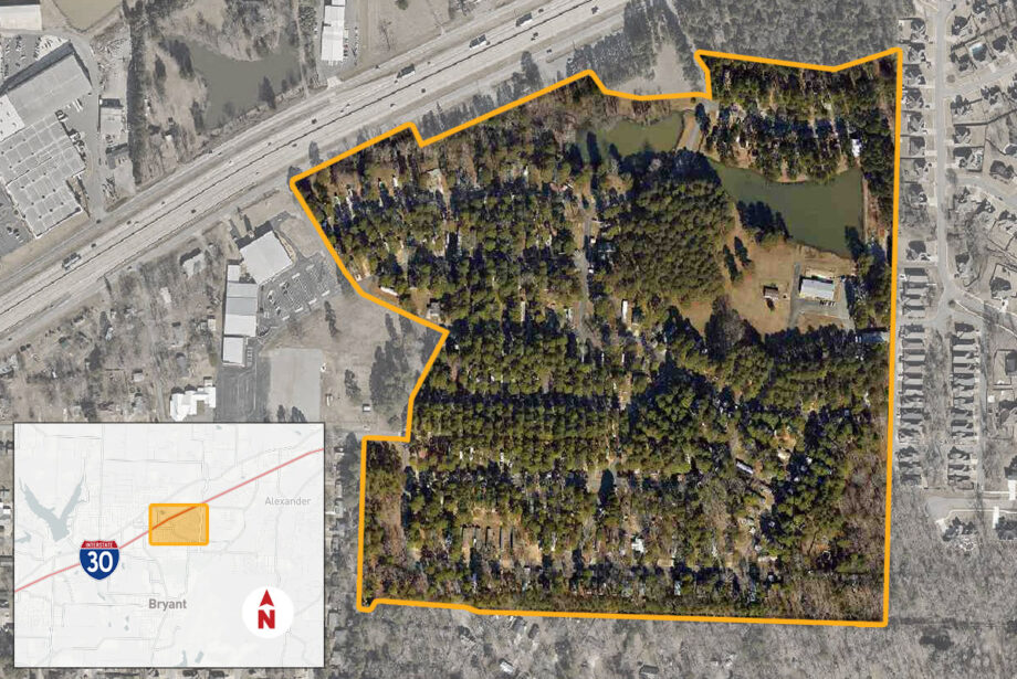 Eleven parcels within the area outlined above make up the recently-sold Indian Springs Mobile Home Park in Bryant. (Parcel lines are approximate and shown for illustration only.)