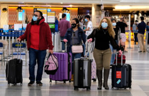 Holiday travelers at Los Angeles International Airport on Dec. 22, 2021&nbsp;