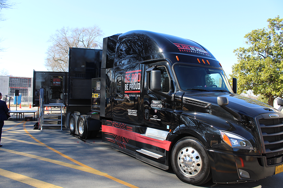 The "Be Pro Be Proud" mobile workshop parked outside the Arkansas State Capitol on Jan. 24, 2022. The state has awarded a grant funding a duplicate of the workshop.