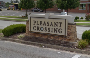 A Google Street View image of the entrance to the Pleasant Crossing shopping center