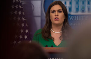 White House press secretary Sarah Sanders takes questions from reporters at the White House on Oct. 27, 2017.