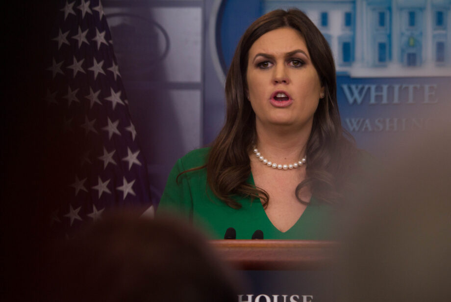 White House press secretary Sarah Sanders takes questions from reporters at the White House on Oct. 27, 2017.