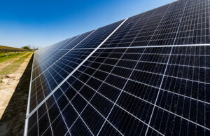 A solar panel at the Searcy Solar Energy Center