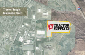 Tractor Supply Co. plans to build a 900,000-SF distribution center on 121 acres highlighted above. (Parcel lines are approximate and shown for illustration only.)