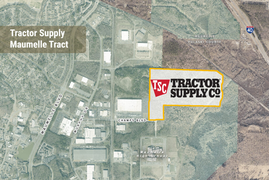 Tractor Supply Co. plans to build a 900,000-SF distribution center on 121 acres highlighted above. (Parcel lines are approximate and shown for illustration only.)