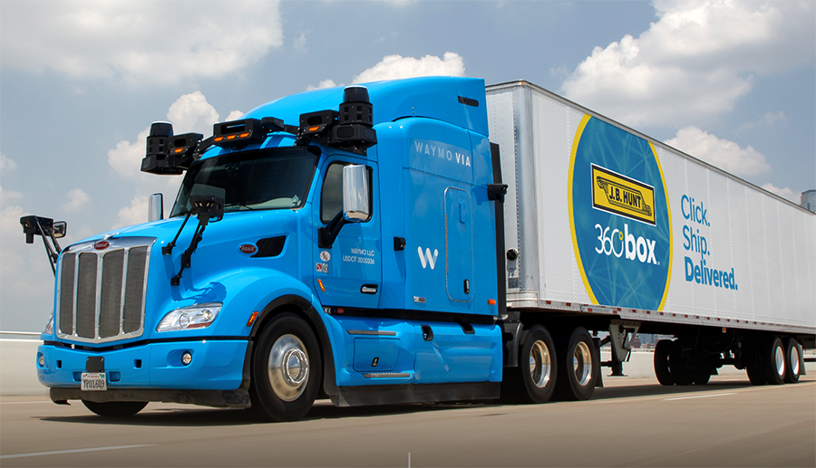 A Waymo Via autonomous truck being tested by J.B. Hunt