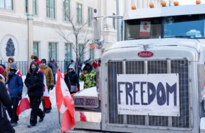 A semi-truck driver in Ottawa, Canada, participates in protests against COVID-19 restrictions.&nbsp;