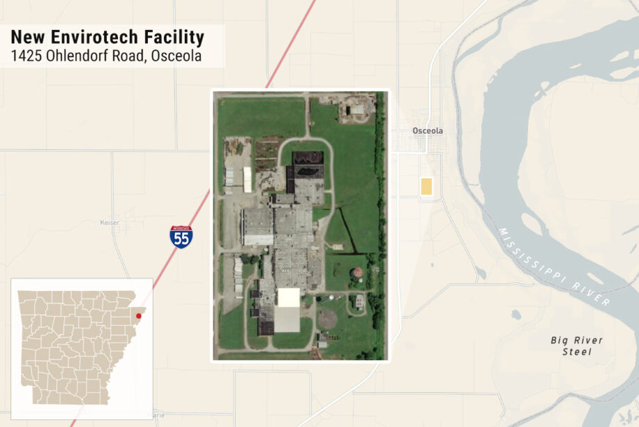 A map showing the location of Envirotech's planned manufacturing facility in Osceola&nbsp;