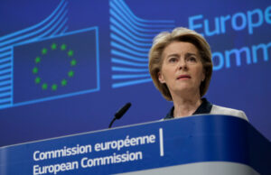 A file photo of European Commission President Ursula von der Leyen speaking in Brussels, Belgium, in March 2020