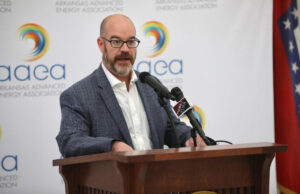 AAEA board member and Entegrity partner Matt Bell speaks at an industry event at the Arkansas State Capitol celebrating the state's push for serious energy efficiency programs.&nbsp;