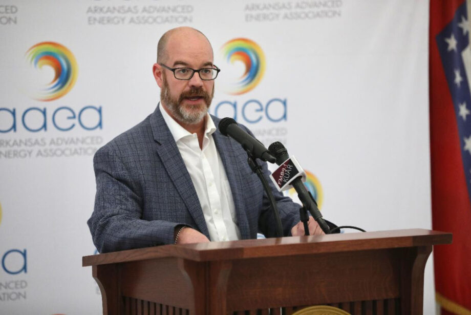 AAEA board member and Entegrity partner Matt Bell speaks at an industry event at the Arkansas State Capitol celebrating the state's push for serious energy efficiency programs.&nbsp;