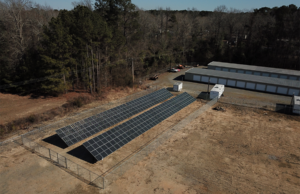 An aerial view of the solar array that powers Peoples Bank of Sheridan&nbsp;