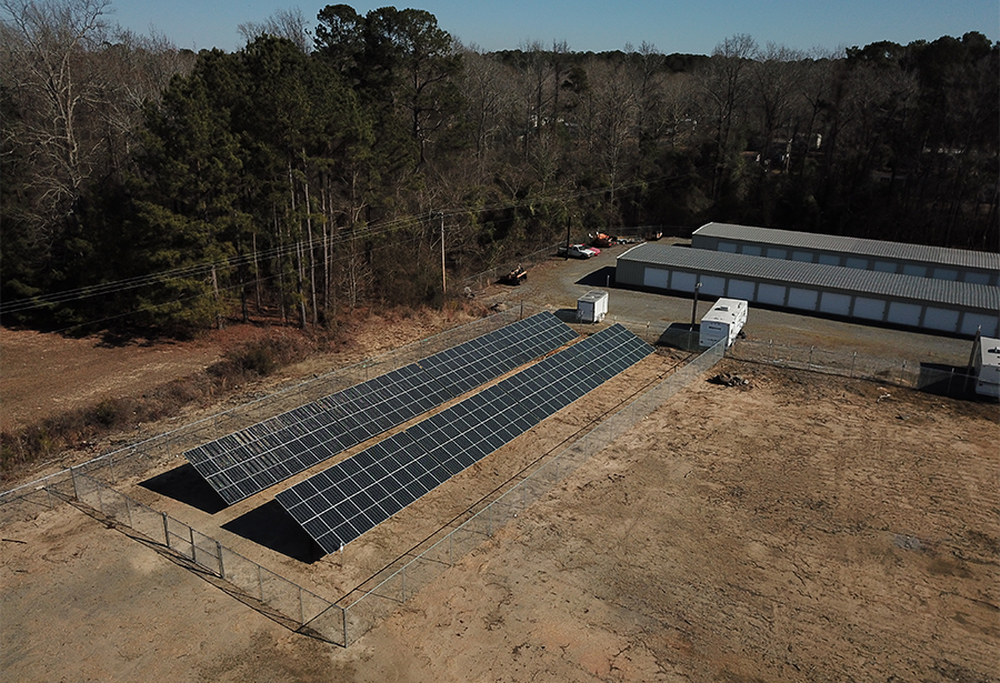 An aerial view of the solar array that powers Peoples Bank of Sheridan&nbsp;