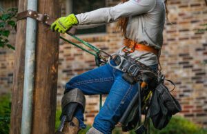 Sara Russell-Lingo is in a four-year apprenticeship, and if successful, will become a journeyman lineman for the state’s largest electric utility.