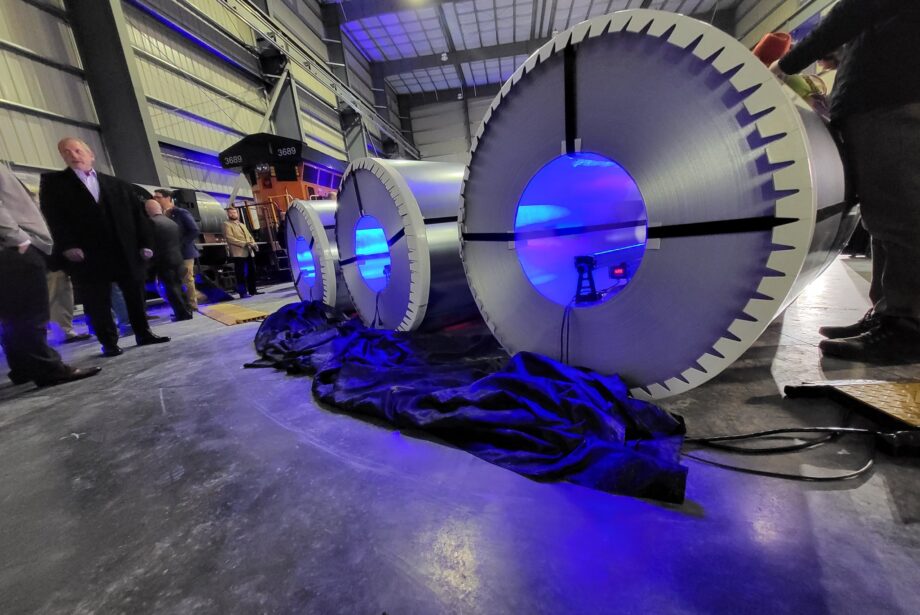Steel coils on display during a groundbreaking ceremony at the site of U.S. Steel's new $3 billion mill in Osceola, Arkansas.&nbsp;