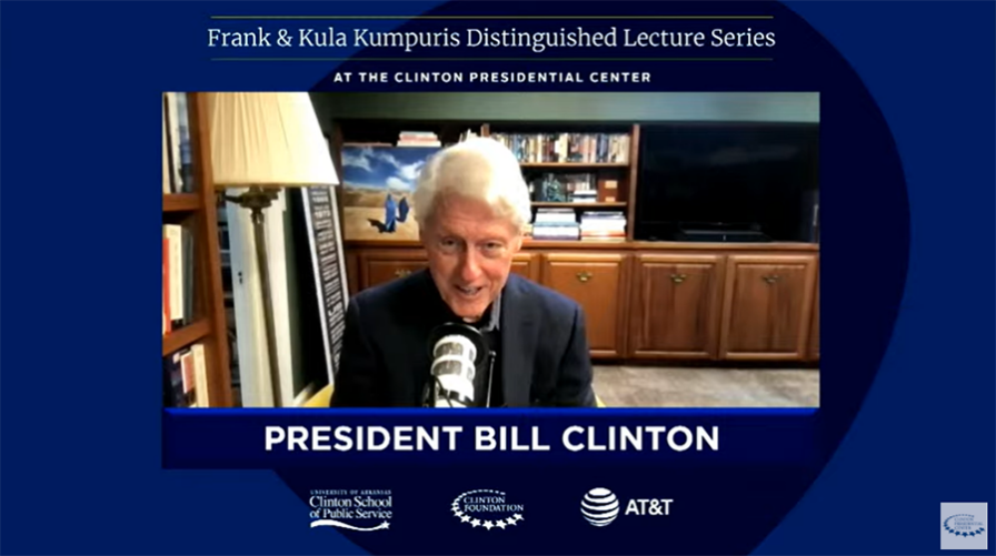Former President Bill Clinton speaks to panelists on March 29 during the Kumpuris Distinguished Lecture "Investing in a Healthier Future," hosted by the Clinton School of Public Service.