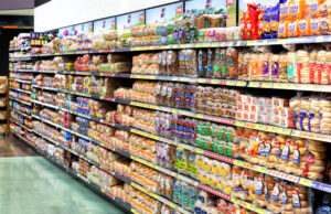 The bread aisle of a grocery store in Idaho Falls, Idaho