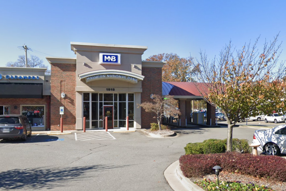A Google Street View image of a Malvern National Bank branch at 1818 N. Taylor St. in Little Rock