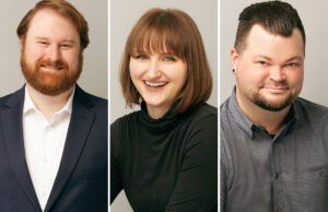 Spencer Jansen, Kayla Huffstutter and Chris Revelle of the Arkansas Museum of Fine Arts