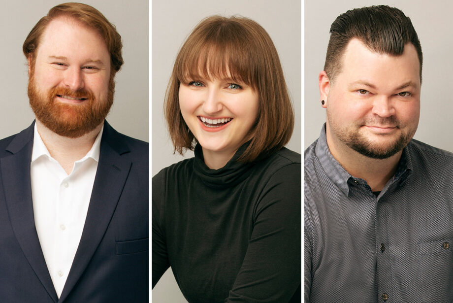 Spencer Jansen, Kayla Huffstutter and Chris Revelle of the Arkansas Museum of Fine Arts