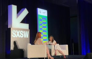 Amber Venz Box, left, the cofounder of the shopping app LTK, speaks with Bloomberg anchor Madison Mills during an even at South by Southwest 2022
