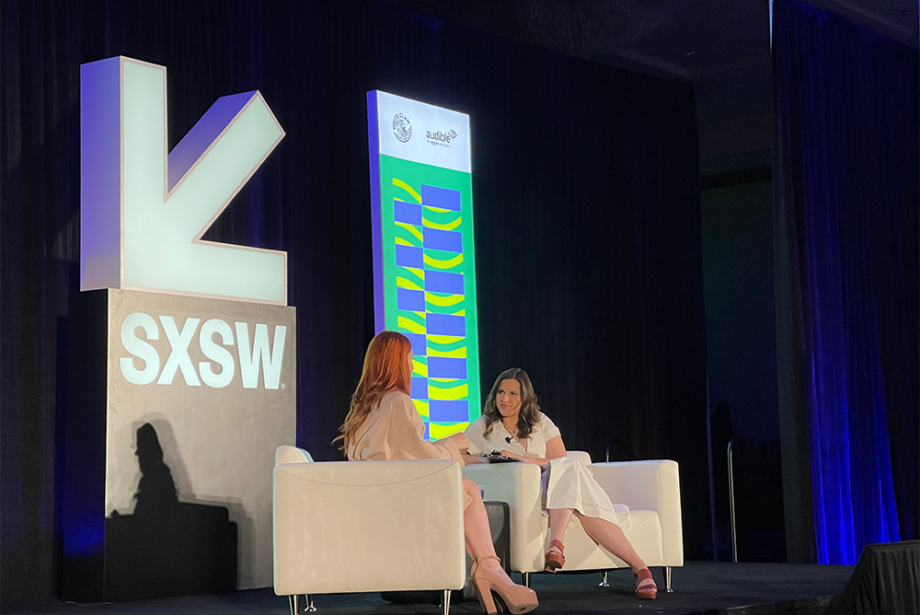 Amber Venz Box, left, the cofounder of the shopping app LTK, speaks with Bloomberg anchor Madison Mills during an even at South by Southwest 2022
