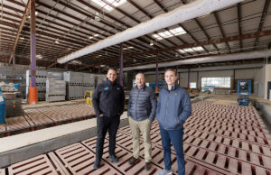 Justin Young, left, director of marketing at Splash Car Wash, with owner Paul Stagg and his son, Matt, at the vehicle detailing station in the new Splash Car Wash site in west Little Rock. The car wash is under construction at the location of a defunct trampoline park on Chenal Parkway.