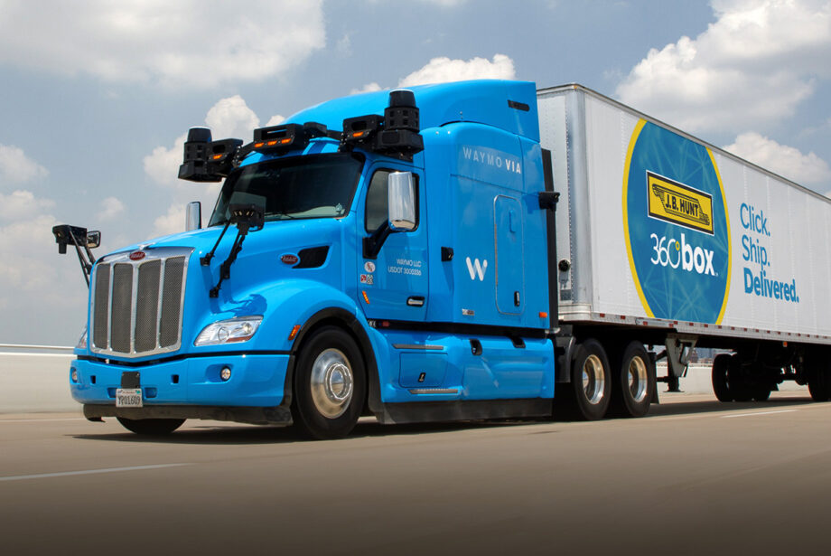 An autonomous truck makes a delivery for J.B. Hunt Transport & Logistics.