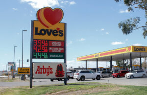 A Love's gas station displays its fuel prices last October in Lost Hills, California.