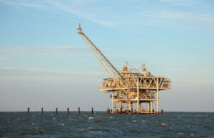 An offshore oil rig off the coast of Louisiana