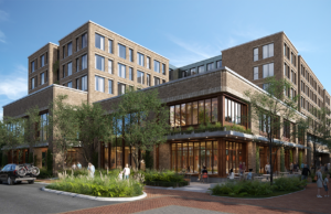 A rendering of a hotel being developed in downtown Bentonville by Ropeswing Hospitality and Blue Crane