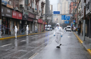 A file photo of medical workers on the streets of Shanghai