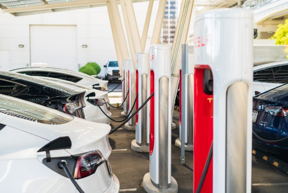 A Tesla charging station in Las Vegas, Nevada
