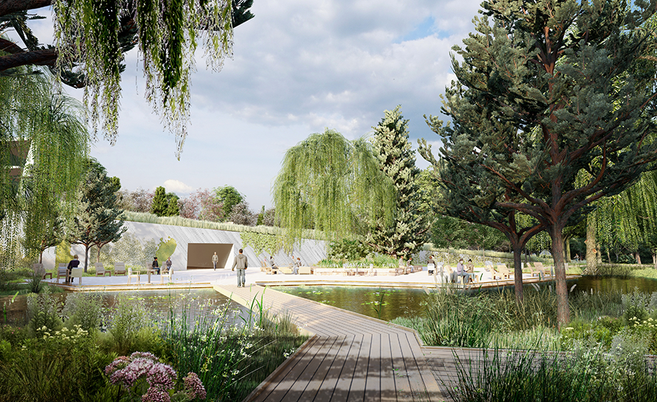 A rendering of the wetlands at the Alice L. Walton School of Medicine
