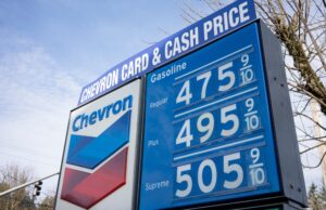 Gas prices on display at a Chevron station in West Linn, Oregon in March 2022