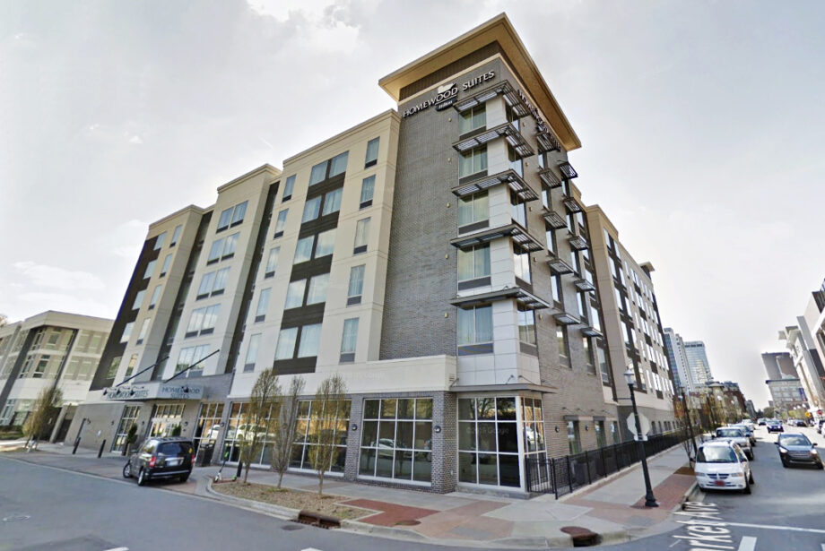 A Google Street View image of the Homewood Suites at 400 River Market Ave. in downtown Little Rock