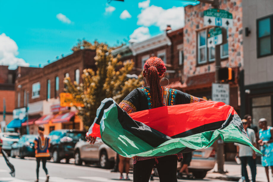 A file photo of a woman partcipating in the Philadelphia Juneteenth Parade in 2019