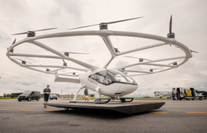 The Volocopter VoloCity urban air taxi, an electric aircraft featured at the UP.Summit in Bentonville in June 2022