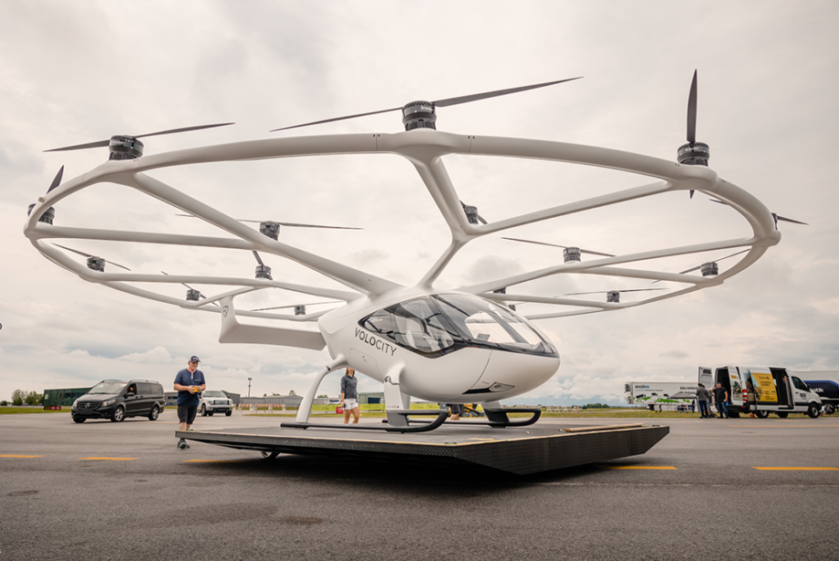 The Volocopter VoloCity urban air taxi, an electric aircraft featured at the UP.Summit in Bentonville in June 2022