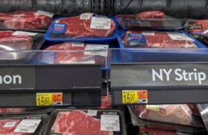 The meat aisle of a Walmart store in Emporia, Kansas, in August 2022
